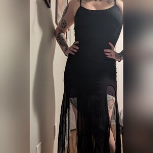 Beautiful Stretchy Long Black Dress With Slits Size M